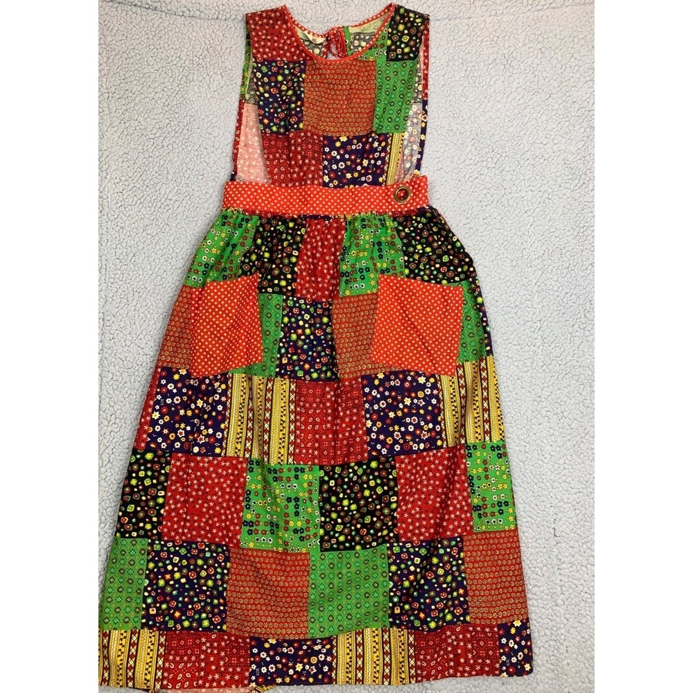 Vintage 70s Kenton Collection Patchwork Pinafore Apron Dress 100% Cotton Japan - Picture 2 of 10